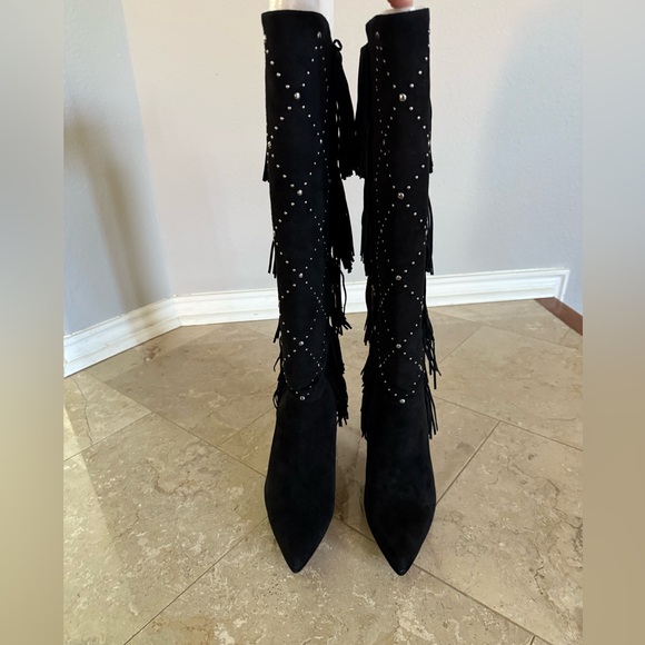 New in Box-Vince Camuto Women's Panaryaz Fringe Embellished Knee High Boot - Picture 2 of 10